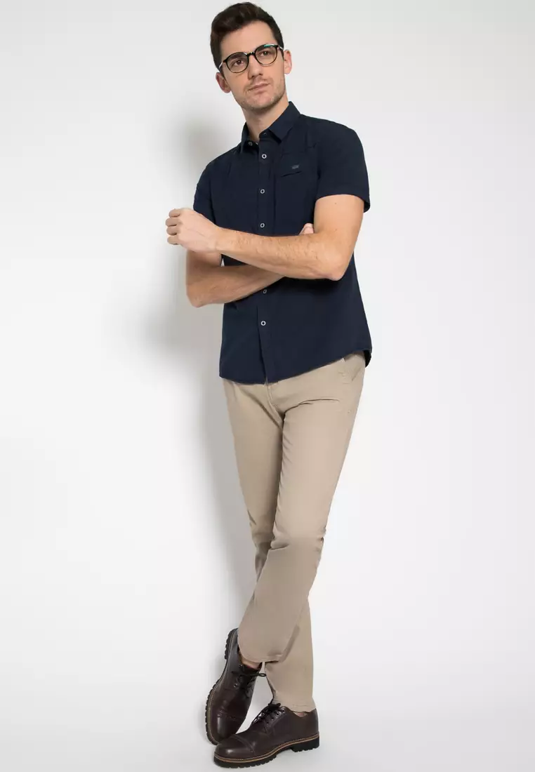 LGS - Kemeja Casual Pria - Slim Fit - Navy - JSH.391.S1077F.831.C