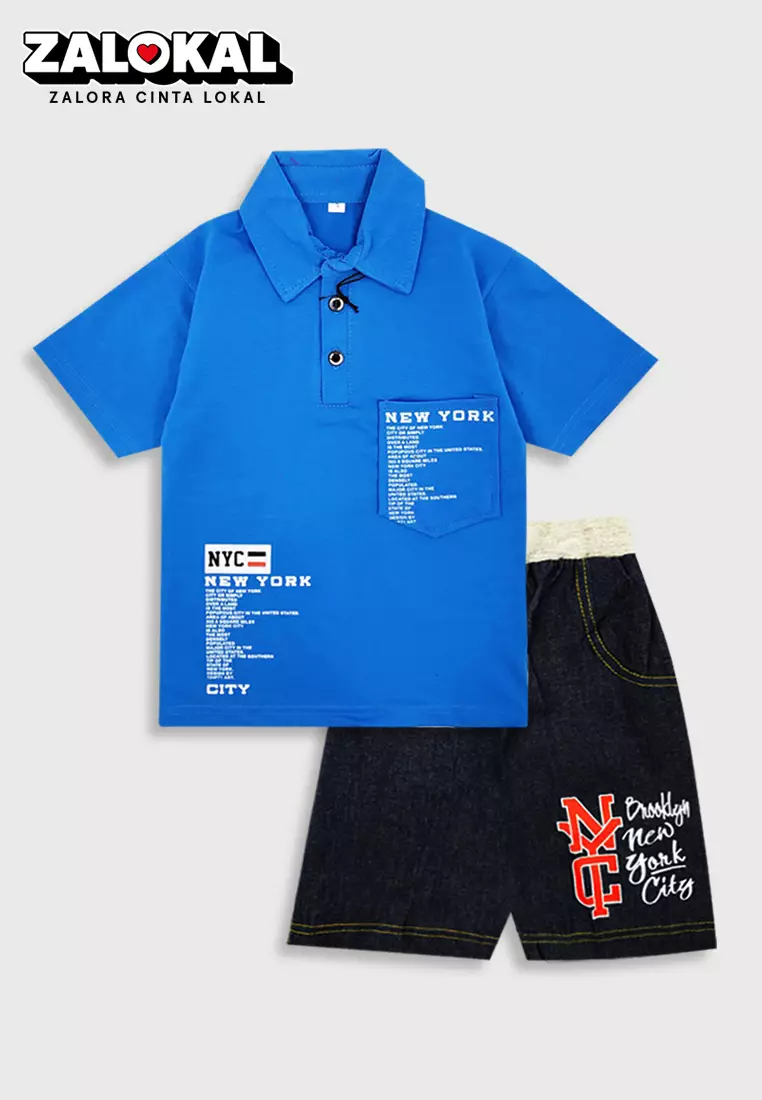 Wakakids Setelan Krah Polo Anak Laki Laki New York City 2671 Turkis