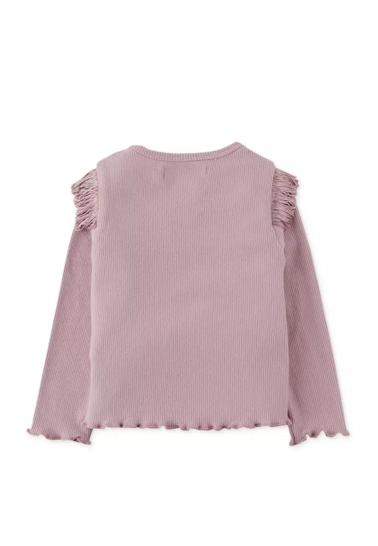 Baby Girls Ribbed Top With Fringe Details And Lettuce Hem