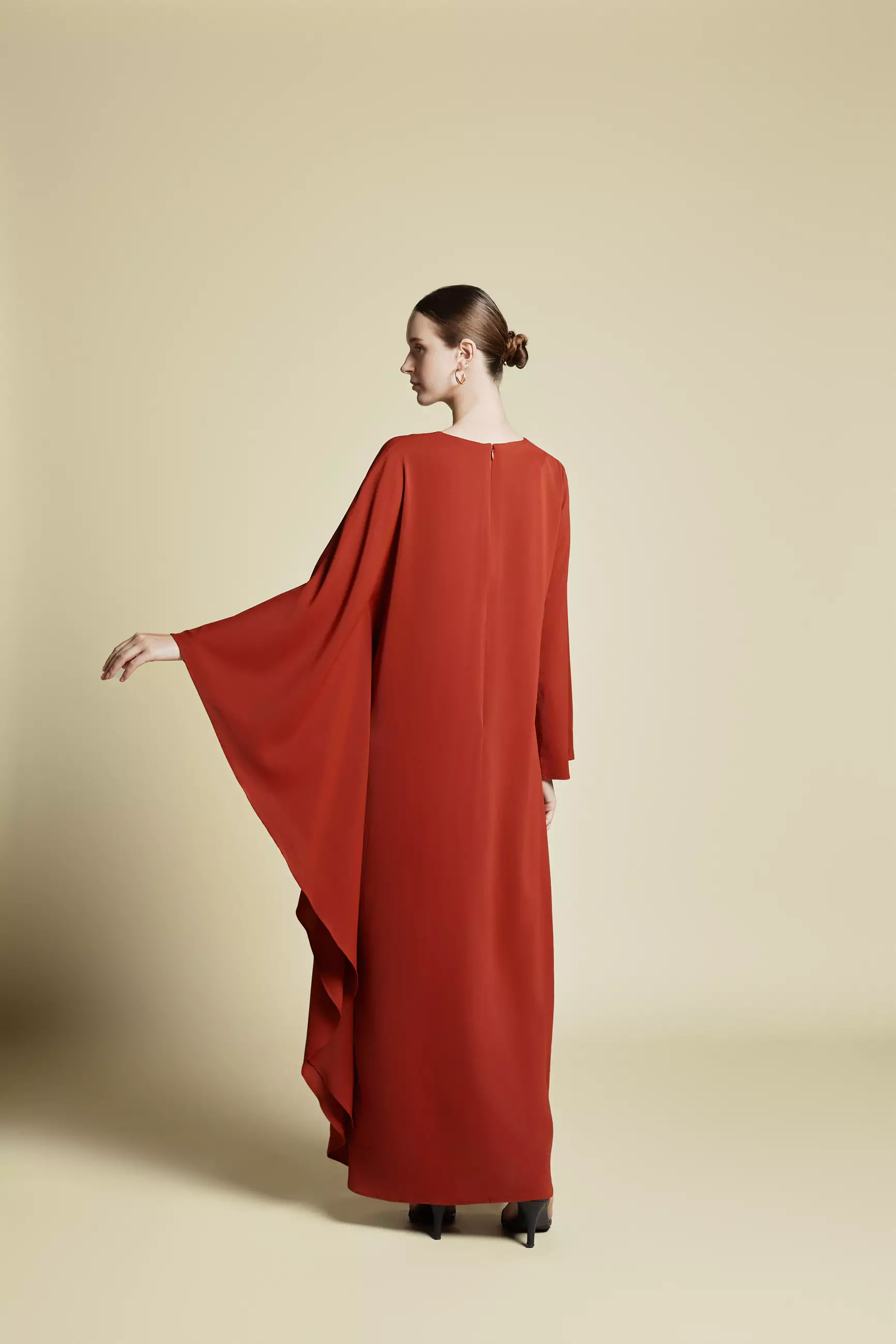 DEMURE&CO - Asymmetrical Kaftan in  Crepe de Chine Teracotta - Dress