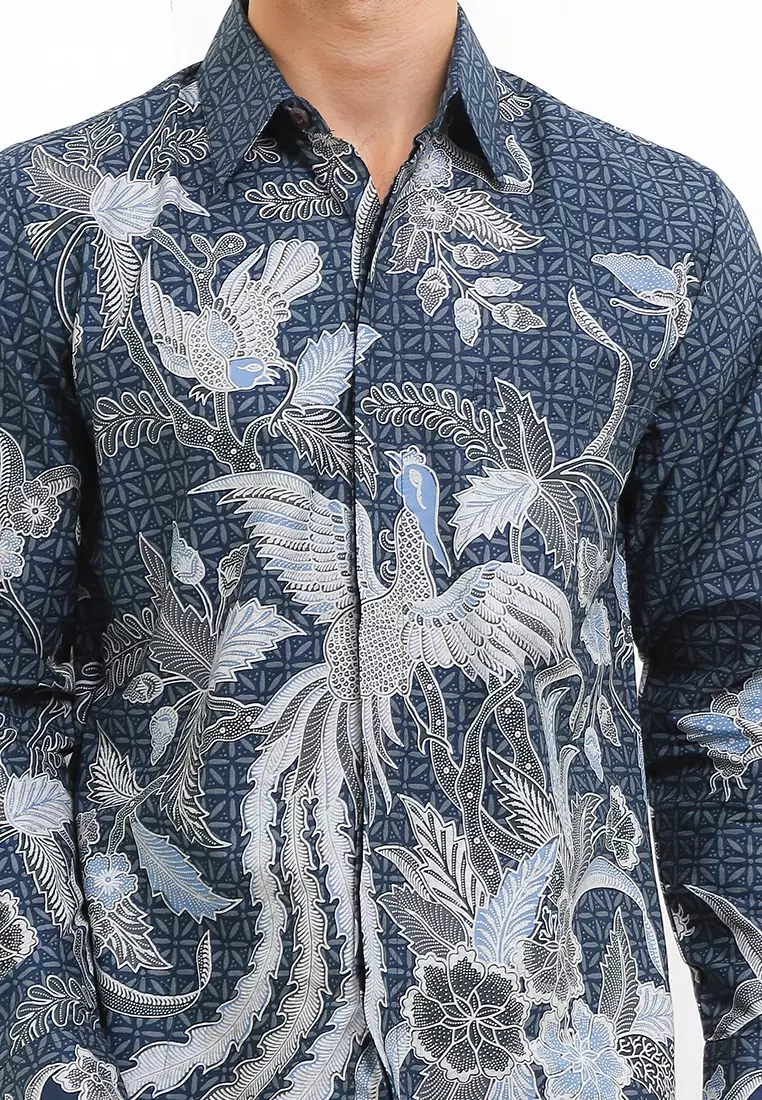 Kemeja Pria Lengan Panjang Batik Furing Jennio Navy