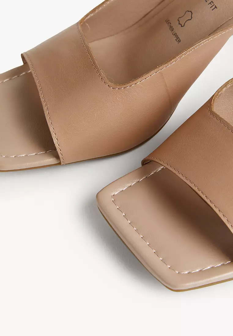 Wide Fit Leather Kitten Heel Mules