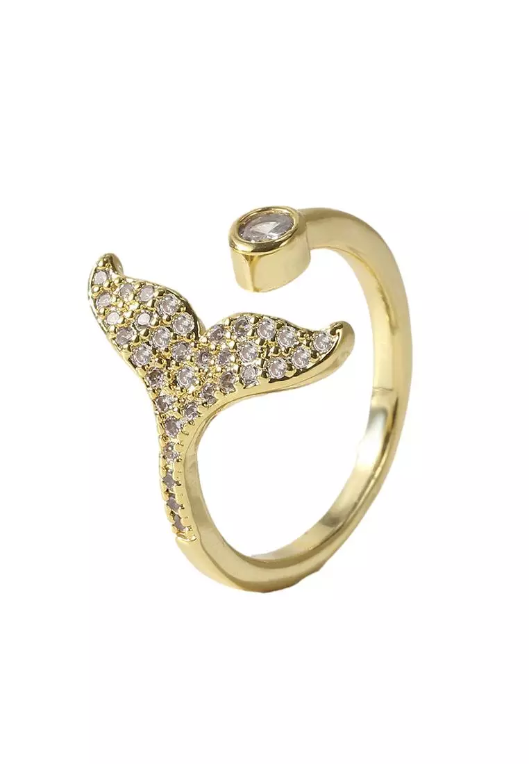 Buy Kings Collection Rhinestone Fishtail Open Ring (Adjustable) KJEA20132  in Gold 2024 Online
