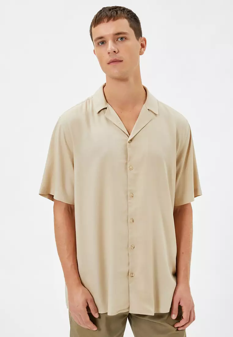 Discount on KOTON  shoes - SKU: Basic Shirt Short Sleeve Turndown Collar Ecovero:Registered: Viscose