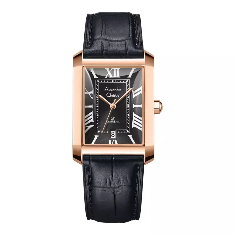 Alexandre Christie Jam Tangan Pria - Black Rosegold - Leather - 8714 MDLRGBA