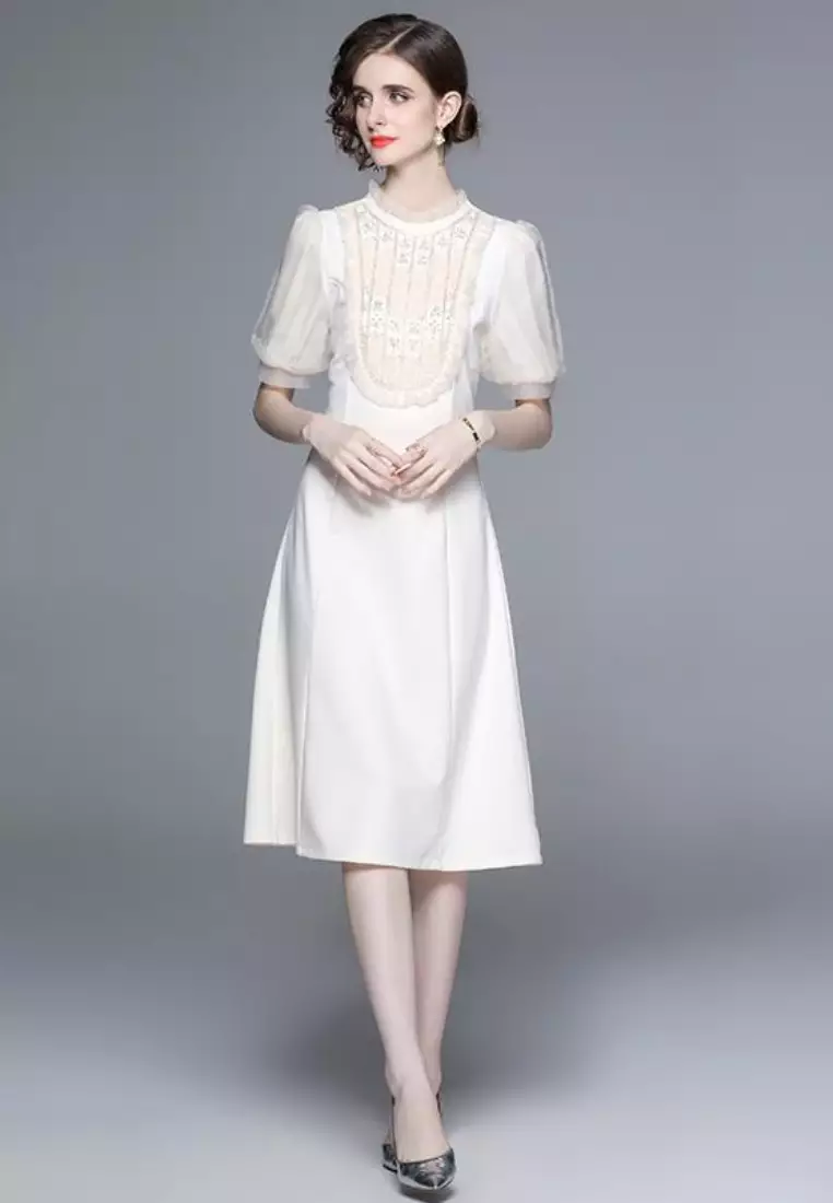 Beaded Lace Slim Fit Midi Dress CA26051822
