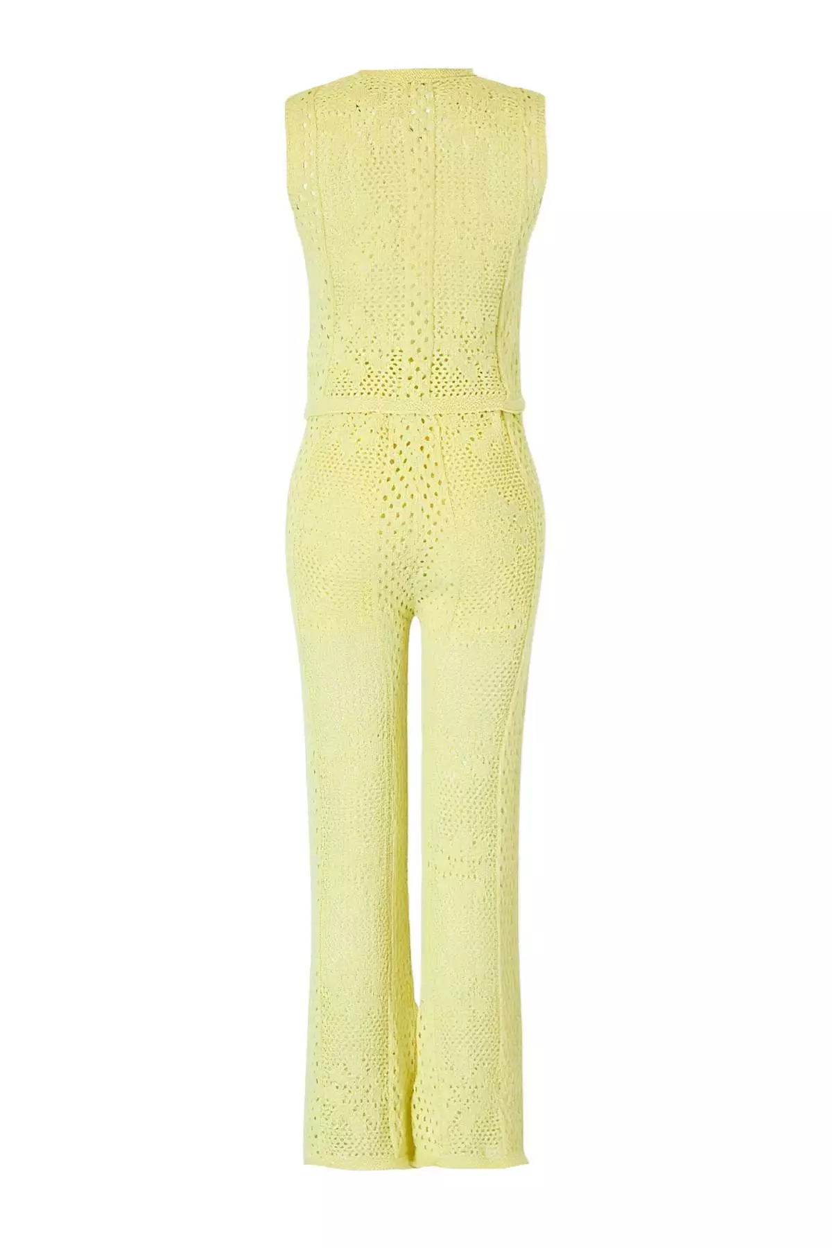 Yellow Knitwear Long 1% Cotton Beach Vest Pants Set Tbess26Au19