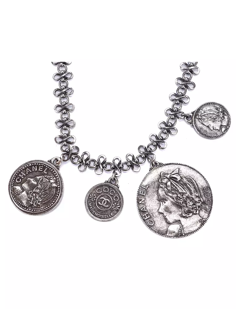 Chanel Pre-loved Chanel Ruthenium Chain Necklace With 9 Round Coins Charm  2023, Buy Chanel Online