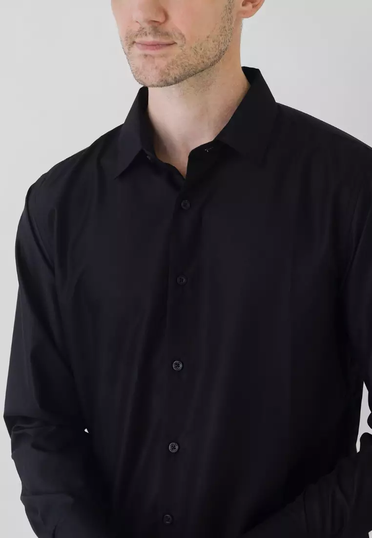 Cotton Well Elvon Smart Shirt Black | Kemeja Pria Formal Basic Clean Lengan Panjang Hitam