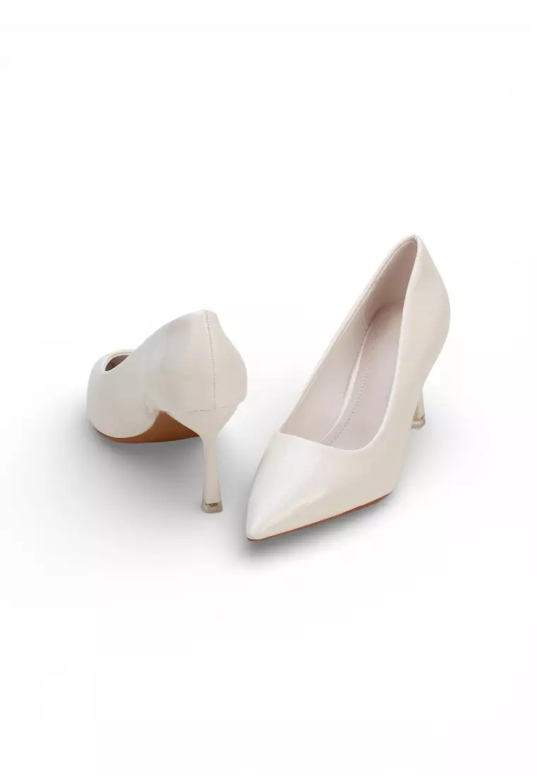 Ruby Luxe Pointed Heels Women Patent High Heel Court Shoes 11 in White