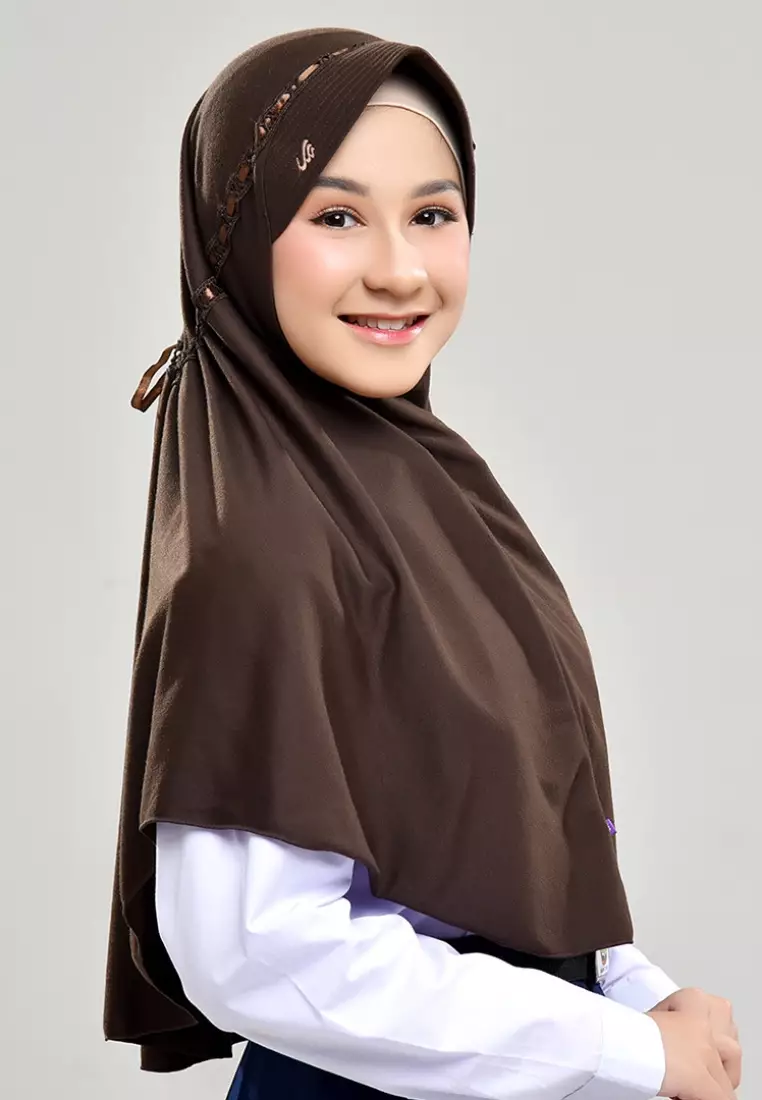 Kerudung Sekolah Instan Hemy Coklat Kopi L