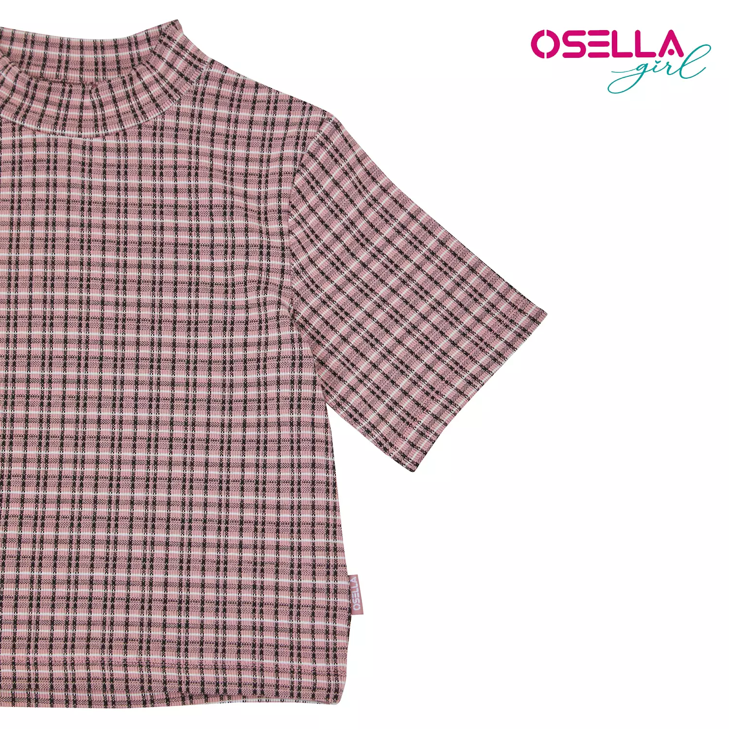 [NEW] Osella Plaid Pattern Mock Neck T-shirt In Pink 2371401313 | Kaos Anak Perempuan