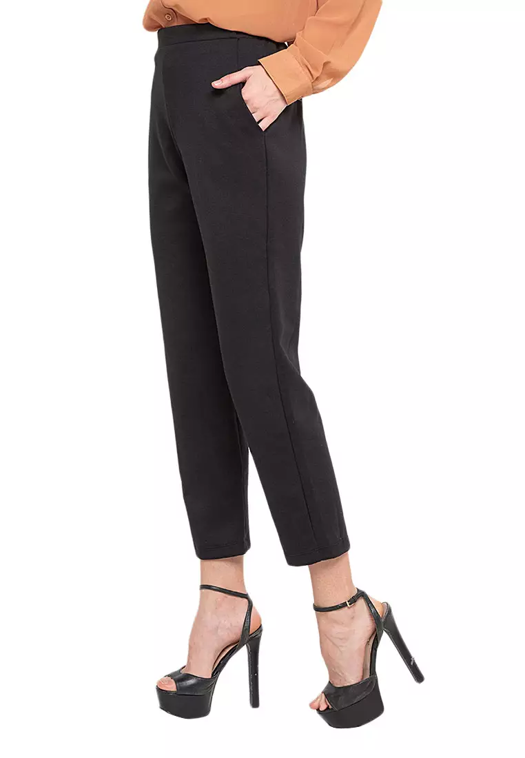 Ailen Tapered Long Pants Motif Solid High Quality Bawahan Wanita - Black