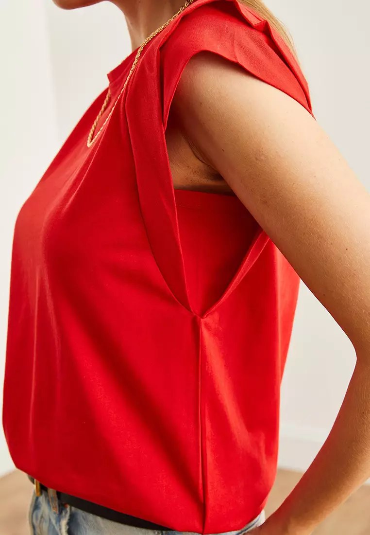 Sleeve Detailed Cotton T-Shirt