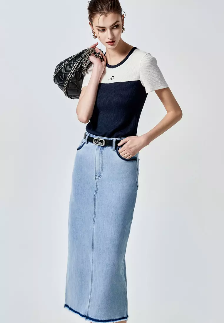 Short Sleeve Colour Block Knit Top