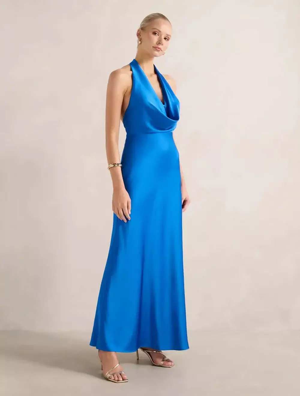 Becca Cowl Halter Satin Gown