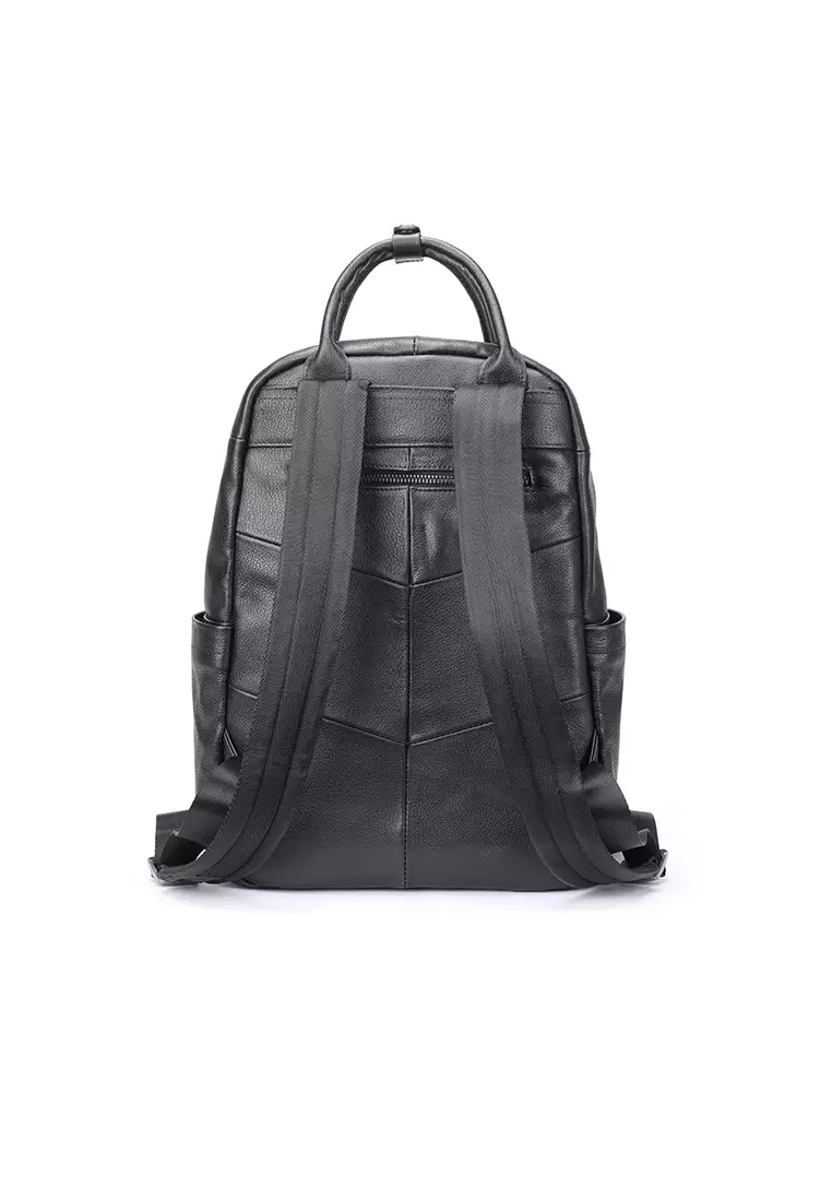 Men's Retro Plain Cow Leather Business Backpack