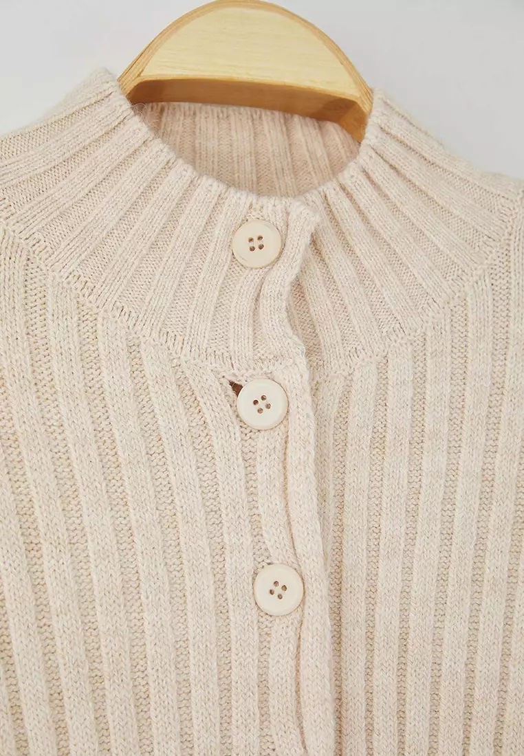 Wardrobe Essentials Stone Stand Collar Wide Fit Ribbed Soft Textured Knit Cardigan | Twoaw26Hi00091