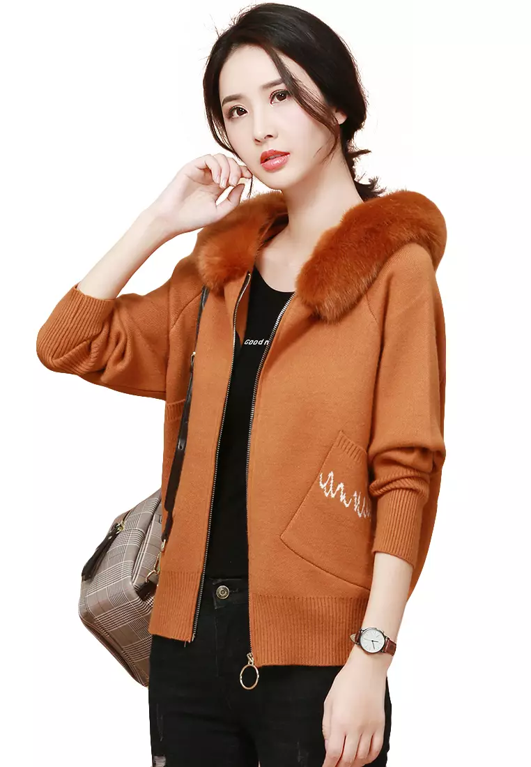 brown jacket with fur inside