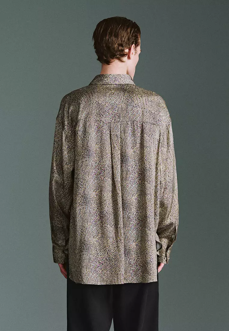 UR春季新款男装时尚超宽松印花图案开襟衬衫UMF250010