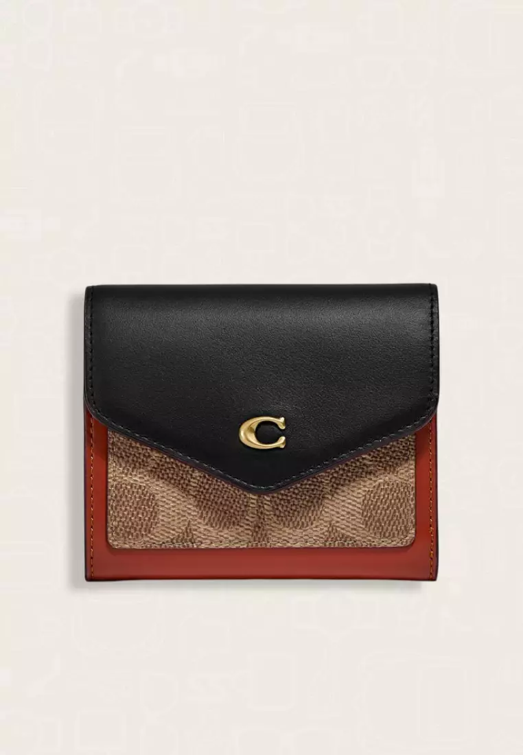 Coach Wyn Small Wallet In Colorblock Signature Canvas Tan Black