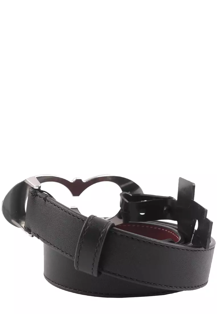 Signature Buckle Belt, 25 Mm in Black Wine/ Silver C1725 (M)