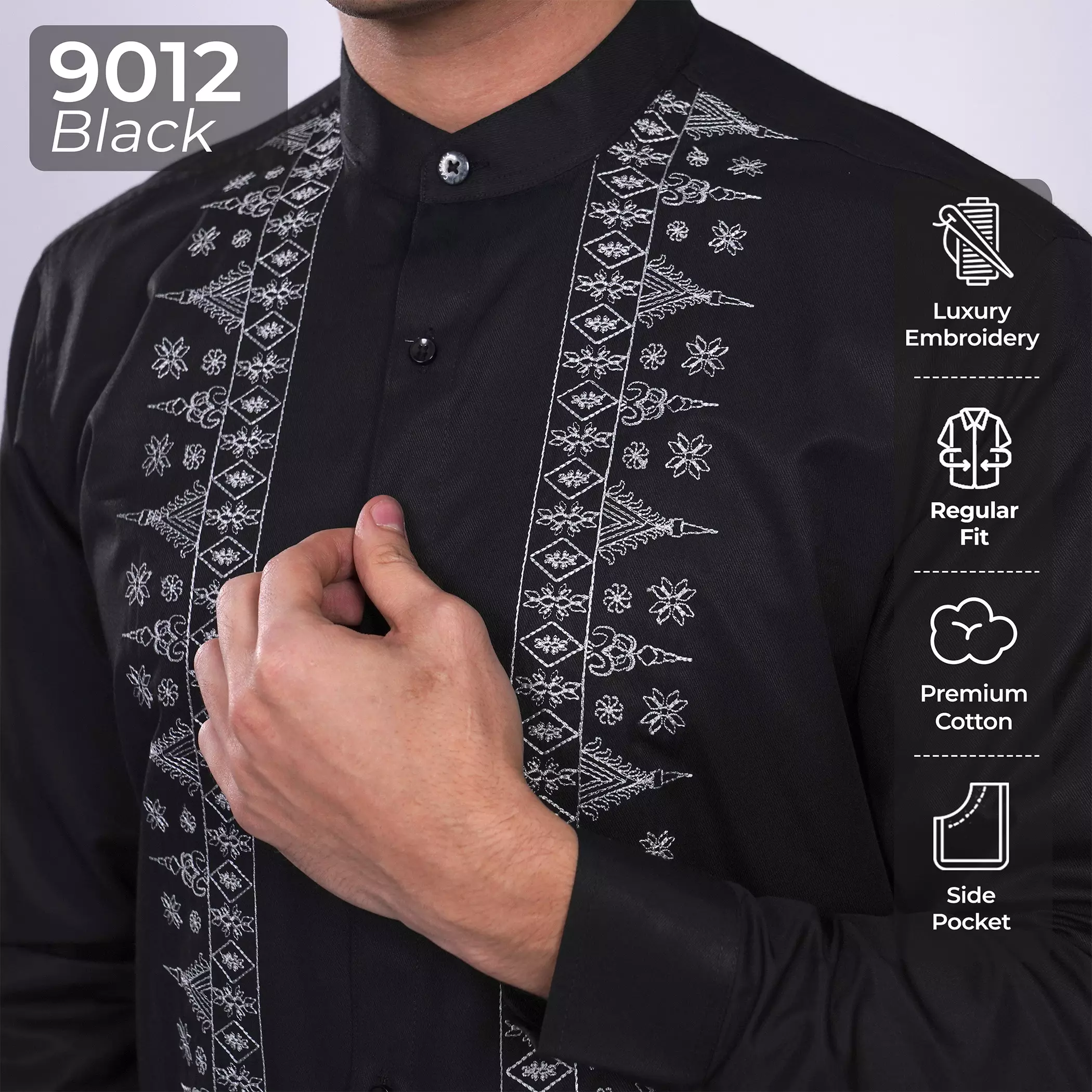 Casella Baju Koko Pria Lengan Panjang Exclusive | Baju Koko Hitam Ibrahim 9012 Black