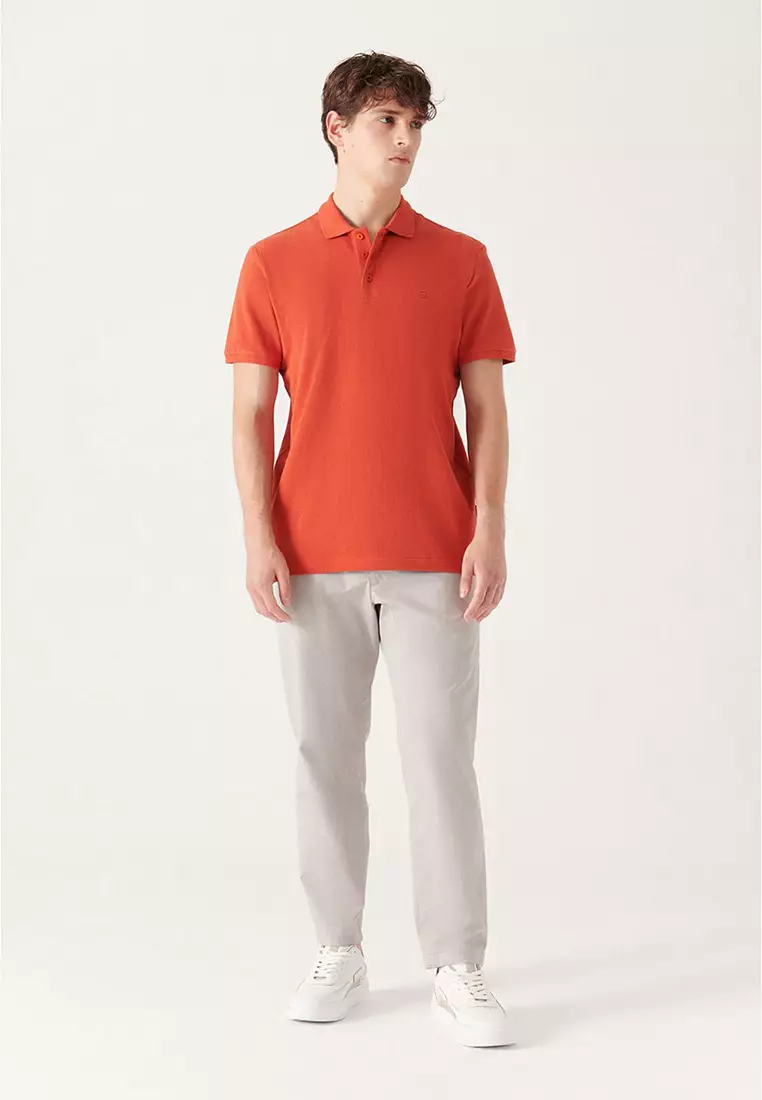 Men's Dark Orange 100% Cotton Cool Polo Neck T-Shirt E001004