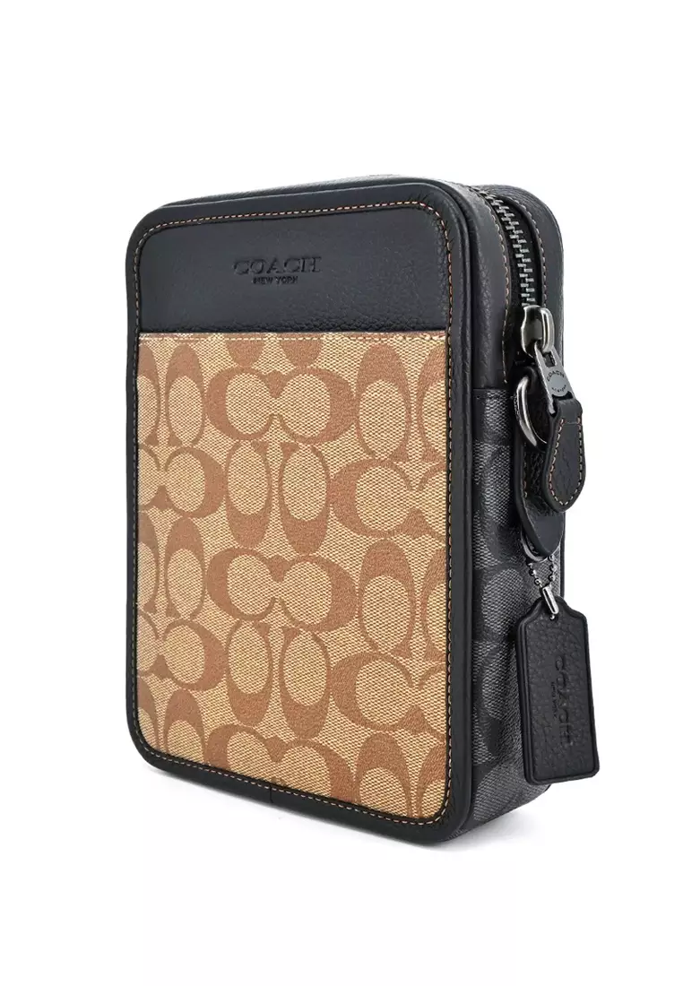 Mens Sullivan Crossbody In Blocked Signature Canvas - Brown