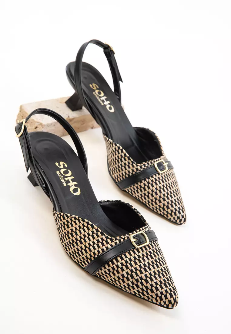 Black-Beige Women's Classic Heeled Shoes 20681