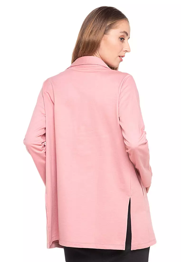 Cleve Blazer Plain Long Sleeves Atasan Wanita Design Kasual Open Front Style - Pink