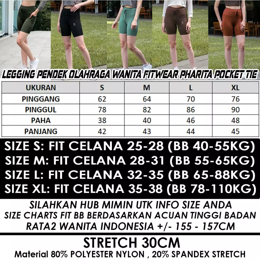Fitwear Legging / Celana Pendek Olahraga PHARITA POCKET TIE - BRICK TIE
