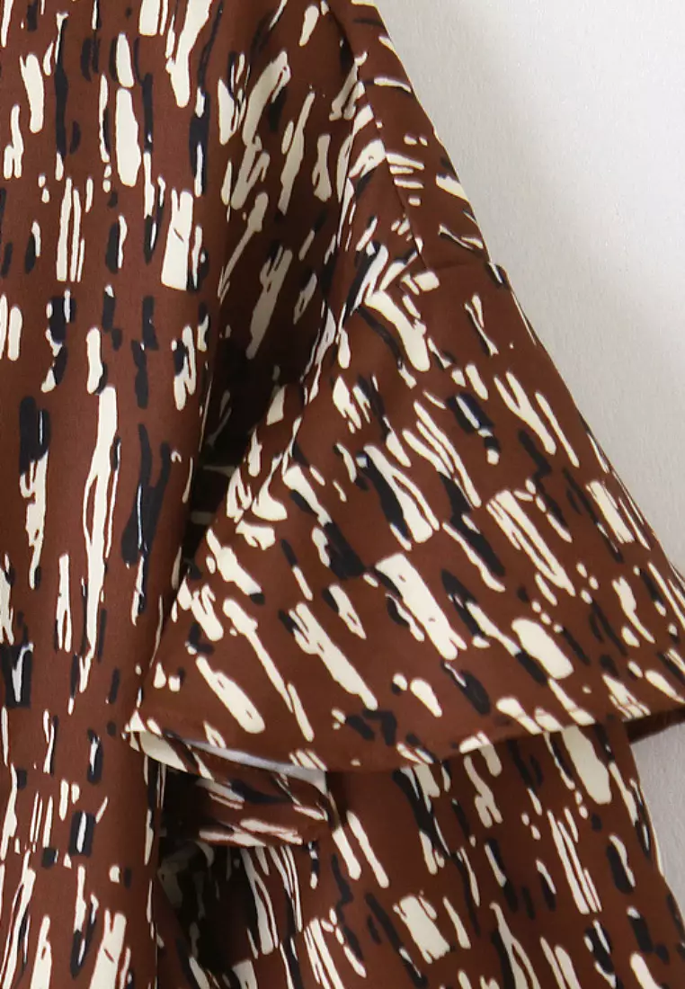 Printed Ruffle Sleeve Maxi Dress [DA9962]