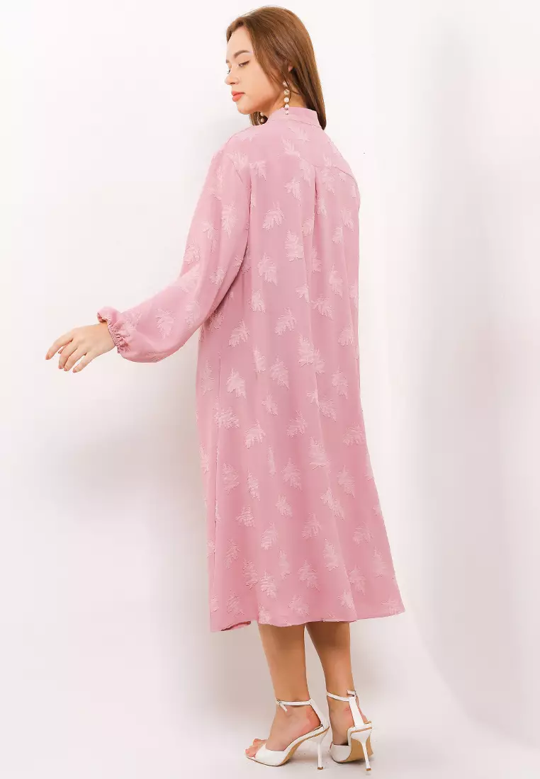 Mandarin Collar L/S Jacquard Shirt Dress