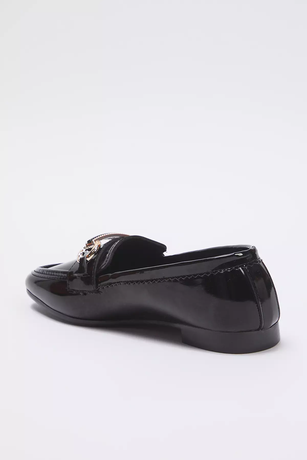 Black Metal Accessories Detailed Patent Leather Extra Comfortable Women Loafer Shoes Takss25La00015