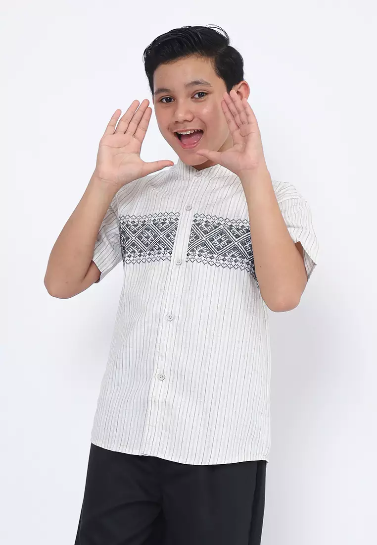 Baju Koko Set Anak Laki Garis Putih - MODERN