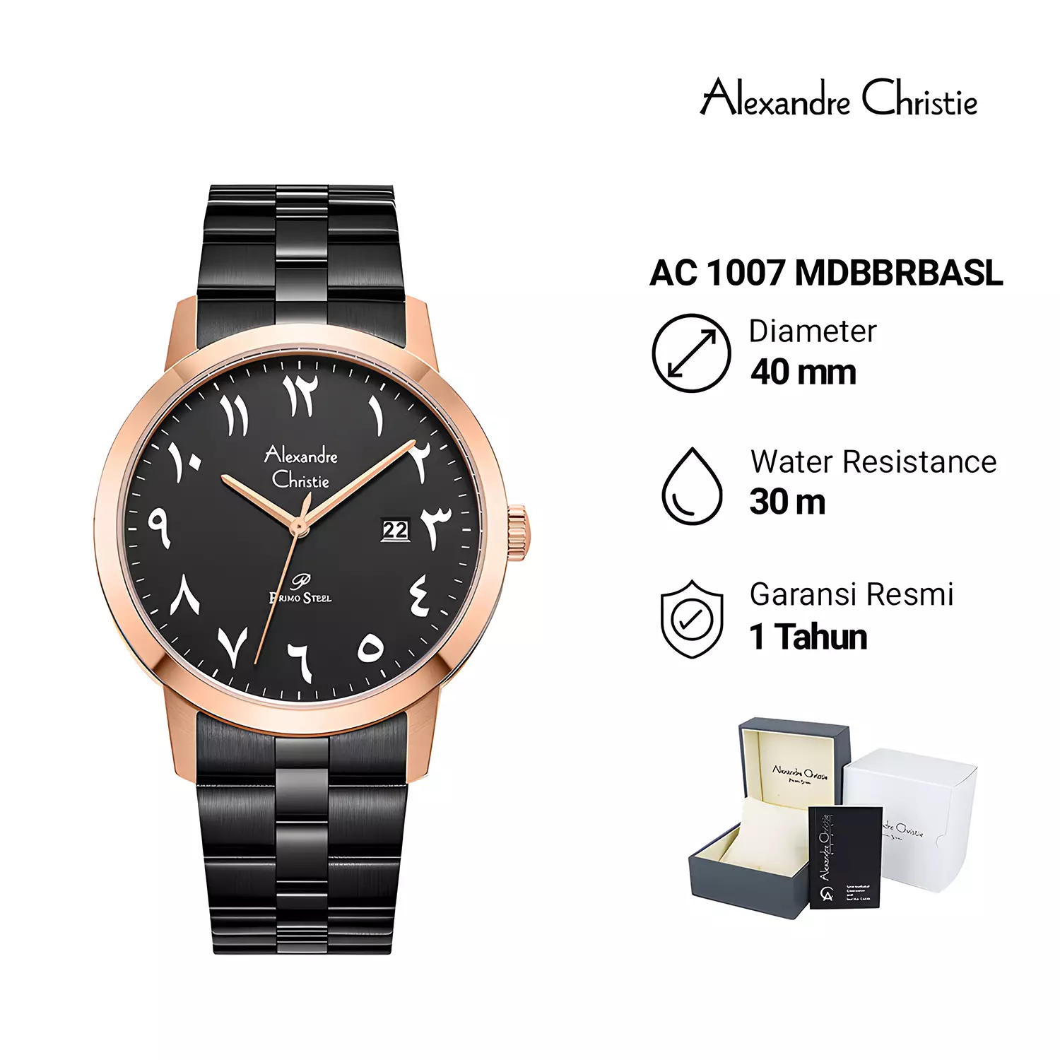 Jam Tangan Couple Pria Wanita - Primo Steel Series - Black Rose Gold Stainless Steel - 1007 MLDBBRBASL