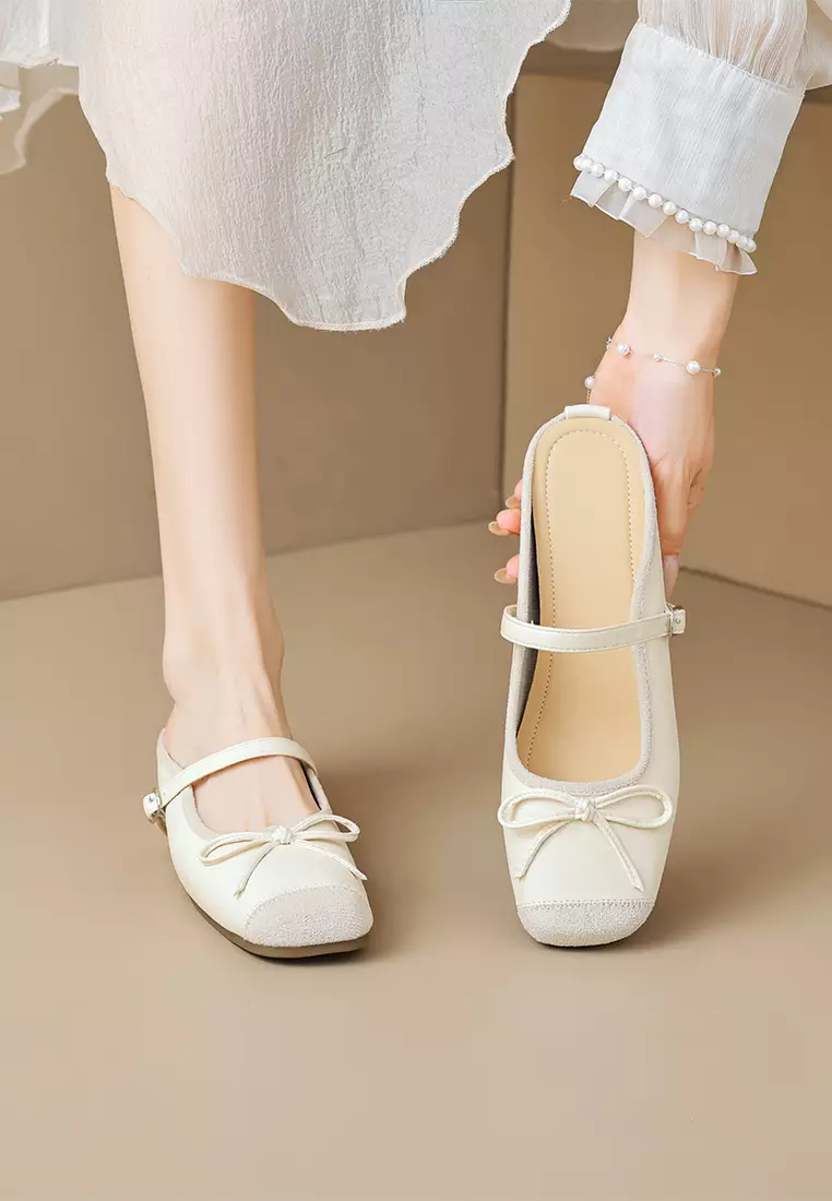 4CM Square Toe Bow Low Heel Mules WW863-1