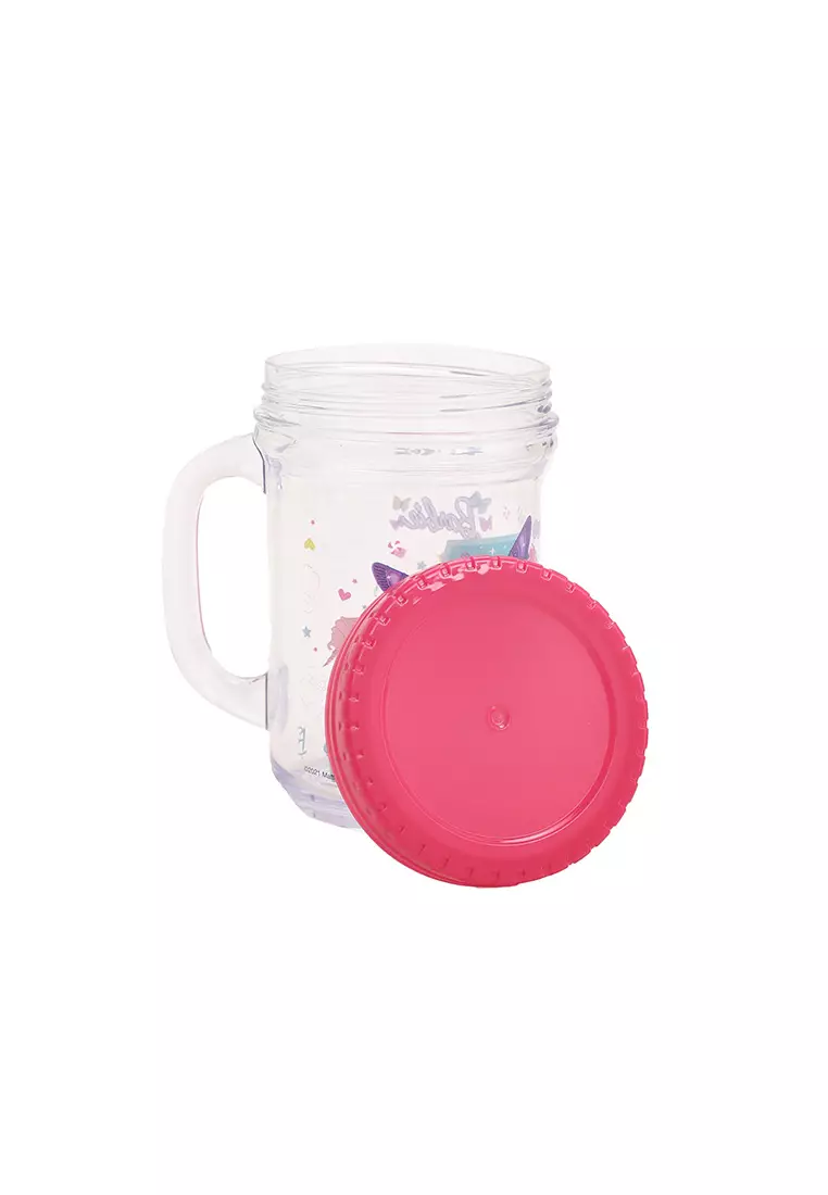 Barbie Mason Jar Mug 500ML With Cover Barbie Stay Fantasy