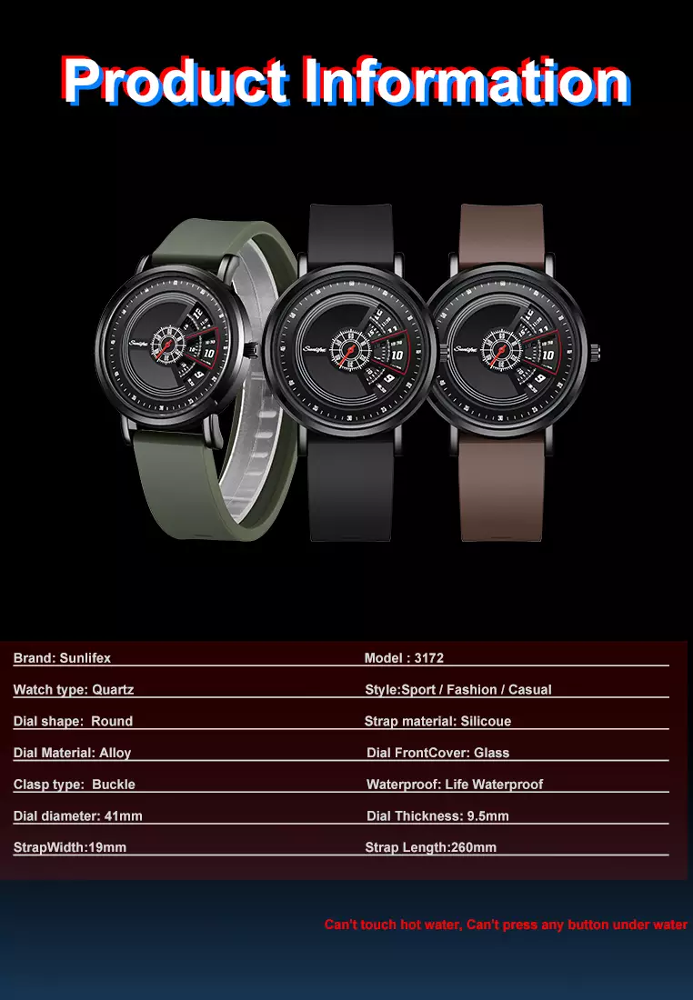 Jam Tangan Pria 3172 Tanggal Kasual Mode Tali Silikon Jam Tangan Cowok Original brown