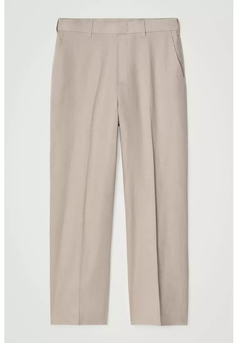 FLUID LINEN WIDE-LEG TROUSERS