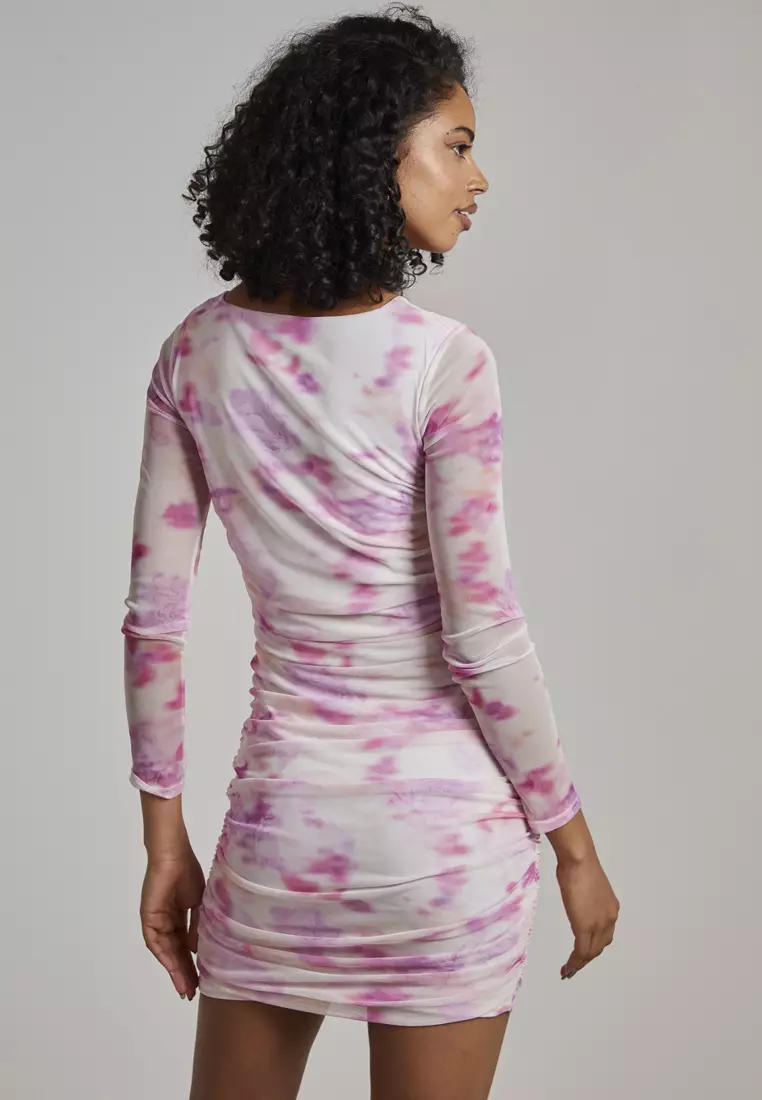 Pink Vanilla Pink Watercolour Letterbox Long Sleeve Dress