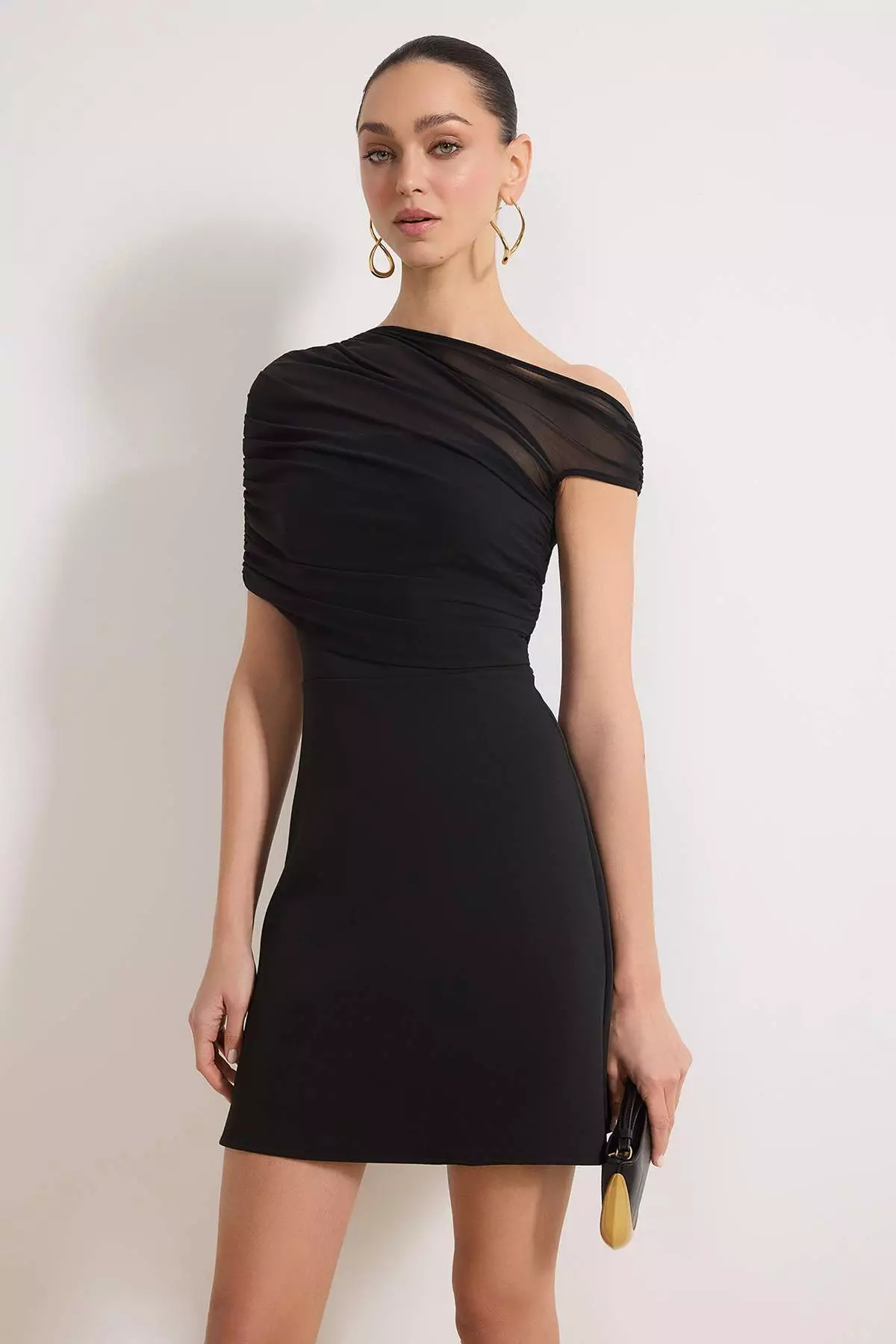Black Tulle Detailed Woven Short / Mini Stylish/Evening Dress Tprss26El28