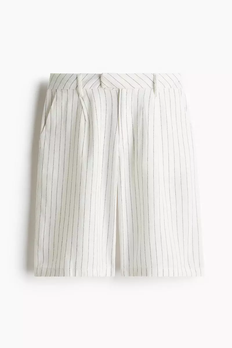Knee-length linen-blend shorts
