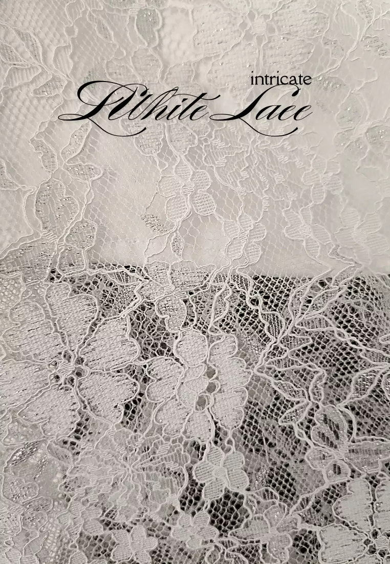 Loveaisyah White Lace Long Kebaya Top with Puff Sleeves