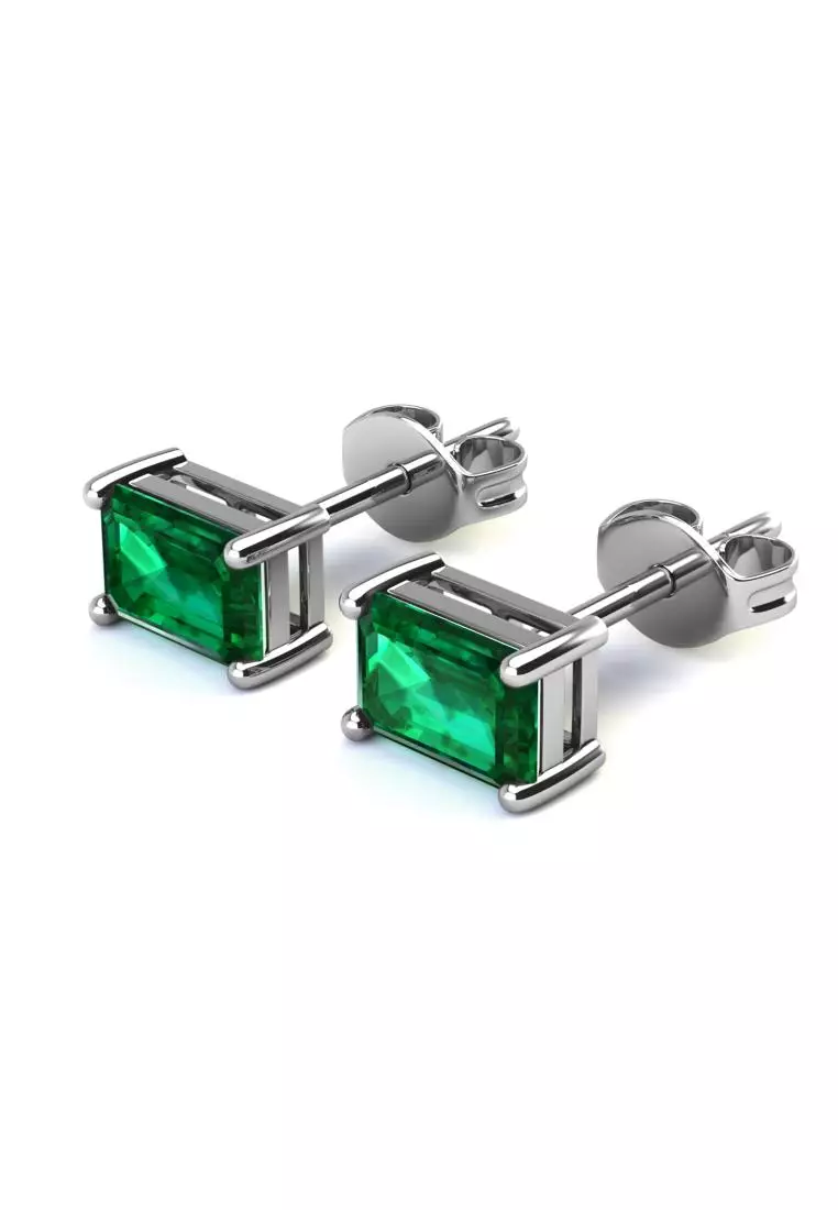 [ EMERALD COLLECTION ] Rectangle Stud Emerald Earring WG S295 - Anting Emerald S925 by Her Jewellery