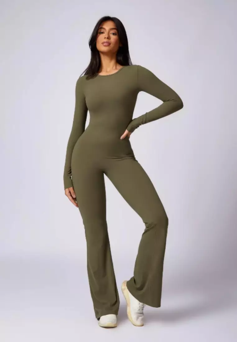 Selene Open Back Flare Jumpsuit – Sculpting Fit Premium Stretch Women Gym to Streetwear