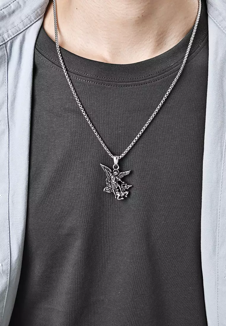 Titanium Steel Archangel Michael Pendant Necklace JW QF-DZ517