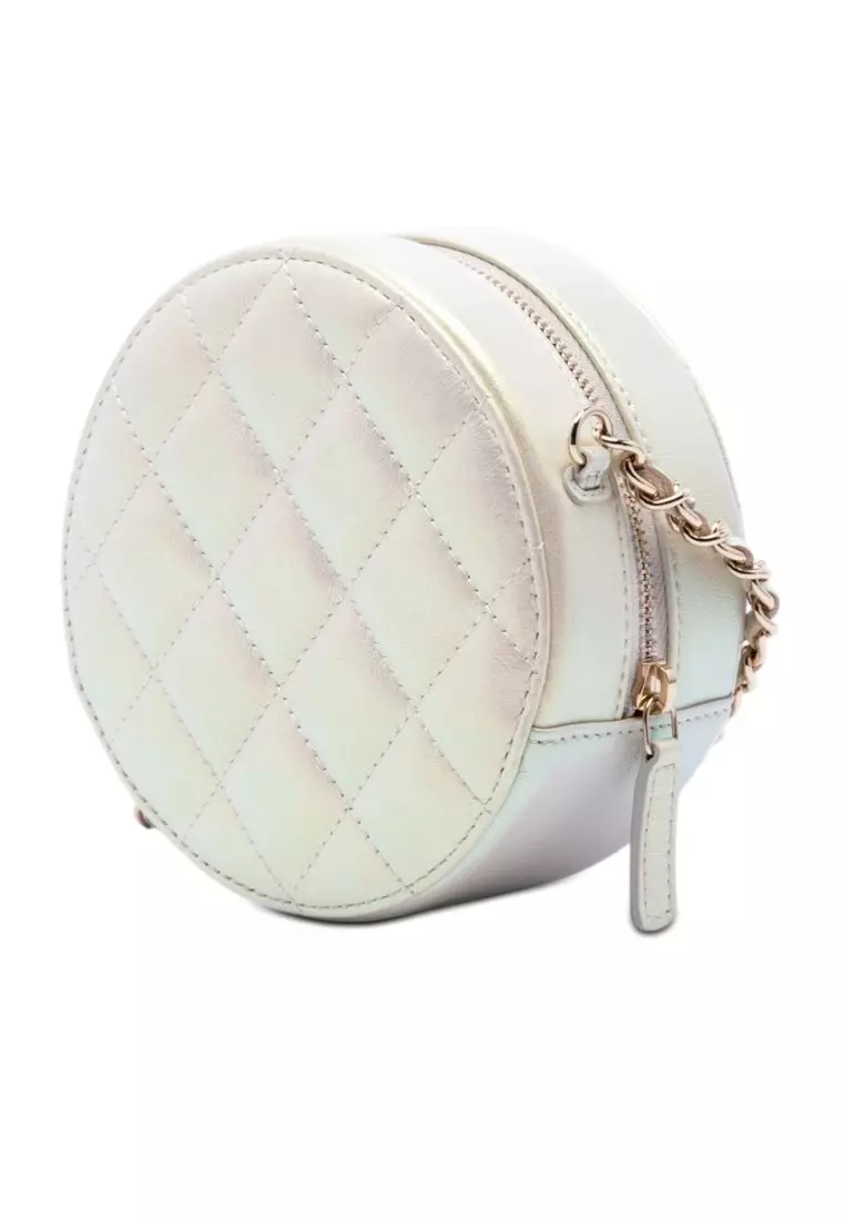 Pre-Loved Chanel Cc Quilted Iridescent Lambskin Round Clutch With Chain