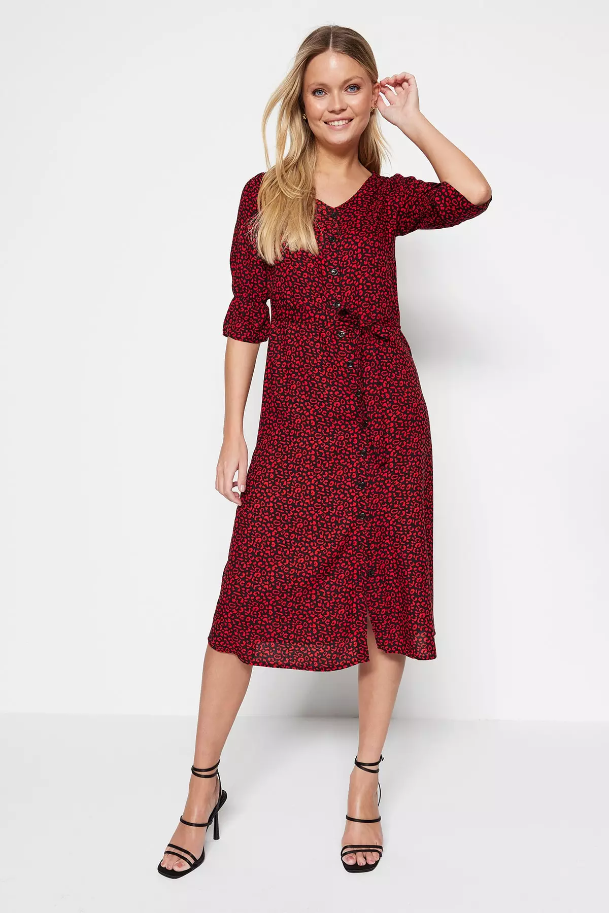 Red casual midi dress hotsell